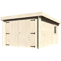 Garage Galan Toit Plat 16,79m² Madriers 28mm Avec Double Porte Battante + Porte Latérale Vitrée – Décor Et Jardin