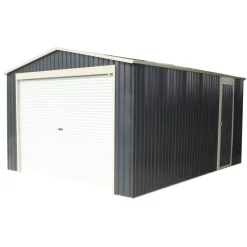 Garage Métal Anthracite 15,14m² Porte Enroulable + Kit D'ancrage X-METAL