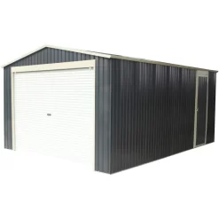 Garage Métal Anthracite 17,31m² Porte Enroulable + Kit D'ancrage X-METAL