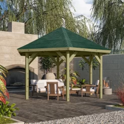 Kiosque Hexagonal En Bois Autoclave Oslo 2 – Diam. 3,70m – Avec Shingles – Karibu
