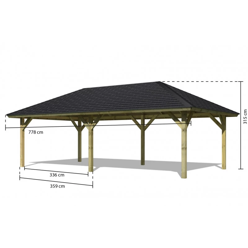 Kiosque Rectangulaire En Bois Autoclave Holm 2 – 4,31x7,78m – Avec Shingles – Karibu – Image 2