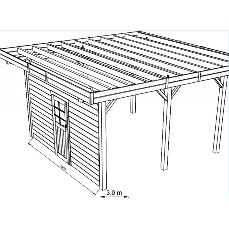 Paroi Frontale Avec Porte Simple Centrée 390x245cm Pour Carport Modulable En Bois Traité Autoclave - SOLID
