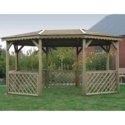 Pavillon De Jardin Octogonal 11,49m² En Bois Traité Autoclave Avec Balustrades - SOLID