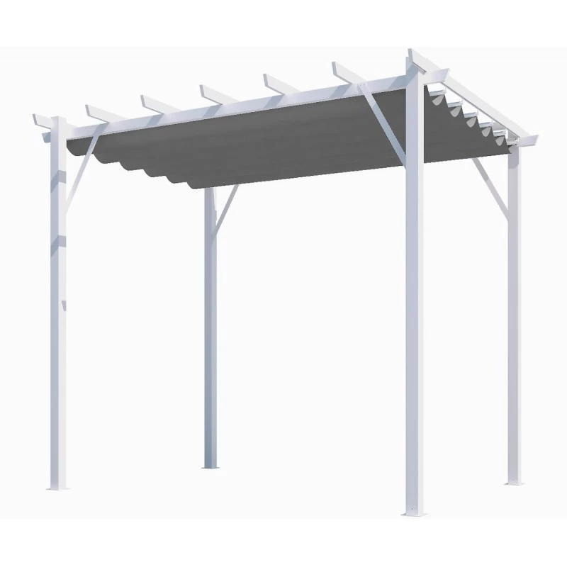 Pergola 100% Aluminium Coloris Blanc 12m² Avec Toile D'ombrage Gris 280gr/m² HABRITA – Image 2