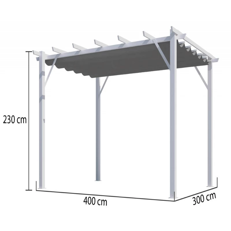 Pergola 100% Aluminium Coloris Blanc 12m² Avec Toile D'ombrage Gris 280gr/m² HABRITA – Image 3