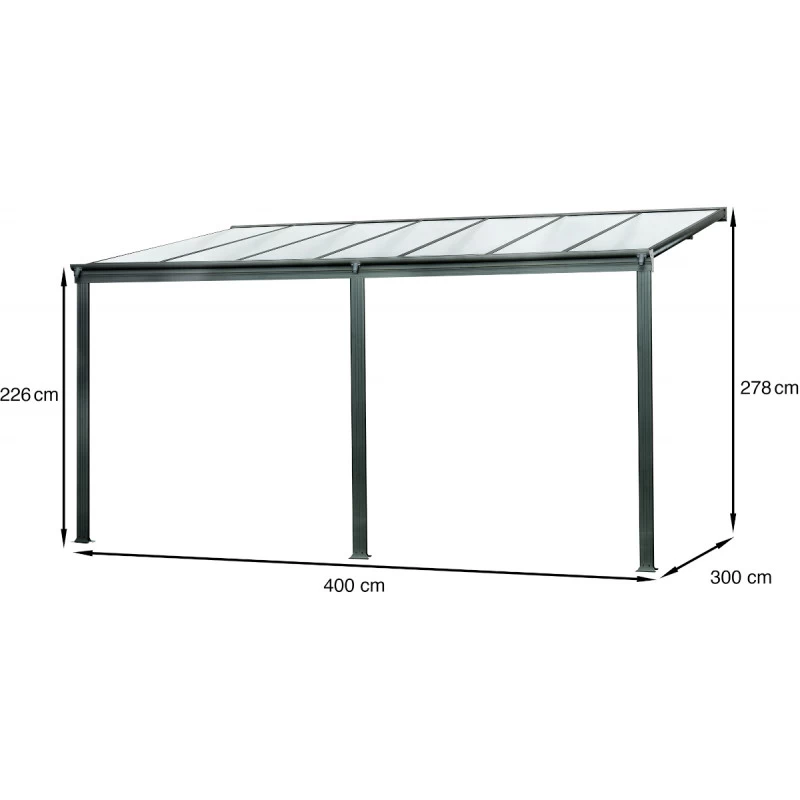 Pergola Adossée 435x300cm En Aluminium Noir Et Polycarbonate 4mm CIELO - DCB Garden – Image 4