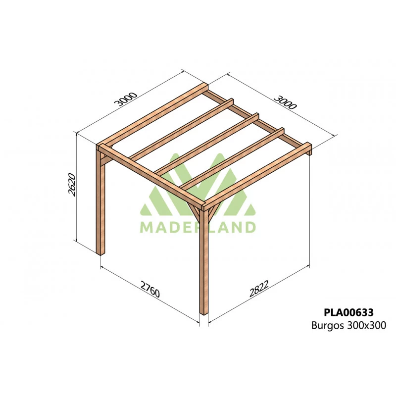 Pergola Adossée En Bois Lamellé-collé 300x300cm Burgos – Maderland – Image 2