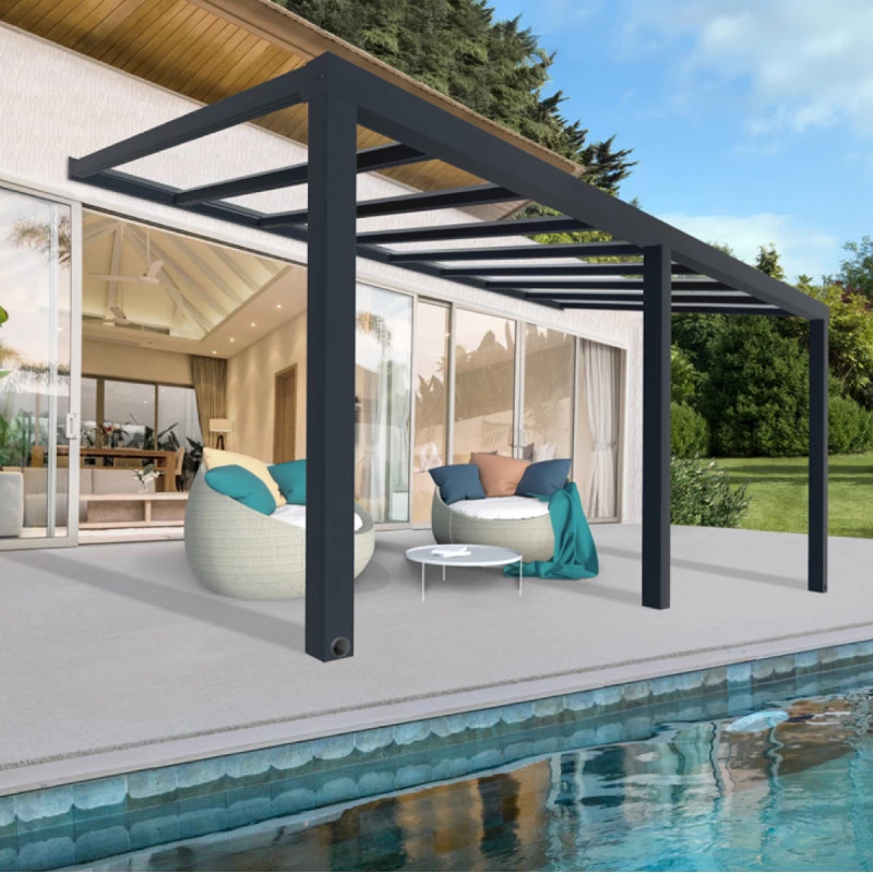 Pergola Adossée Stockholm 350x590cm Aluminium Gris Et Polycarbonate Avec Stores De Toit Rétractables – Palram - Canopia – Image 2