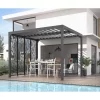 Pergola Bioclimatique Aluminium Anthracite 10,80m² Toit Avec Lames Ovales + 4 Panneaux Moucharabieh Gris Pour Côté 3m HABRITA