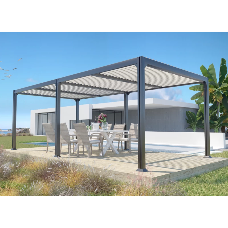 Pergola Bioclimatique Autoportante 300x600cm Lames 13cm - Gris - MEMPHIS - Couleurs Du Monde