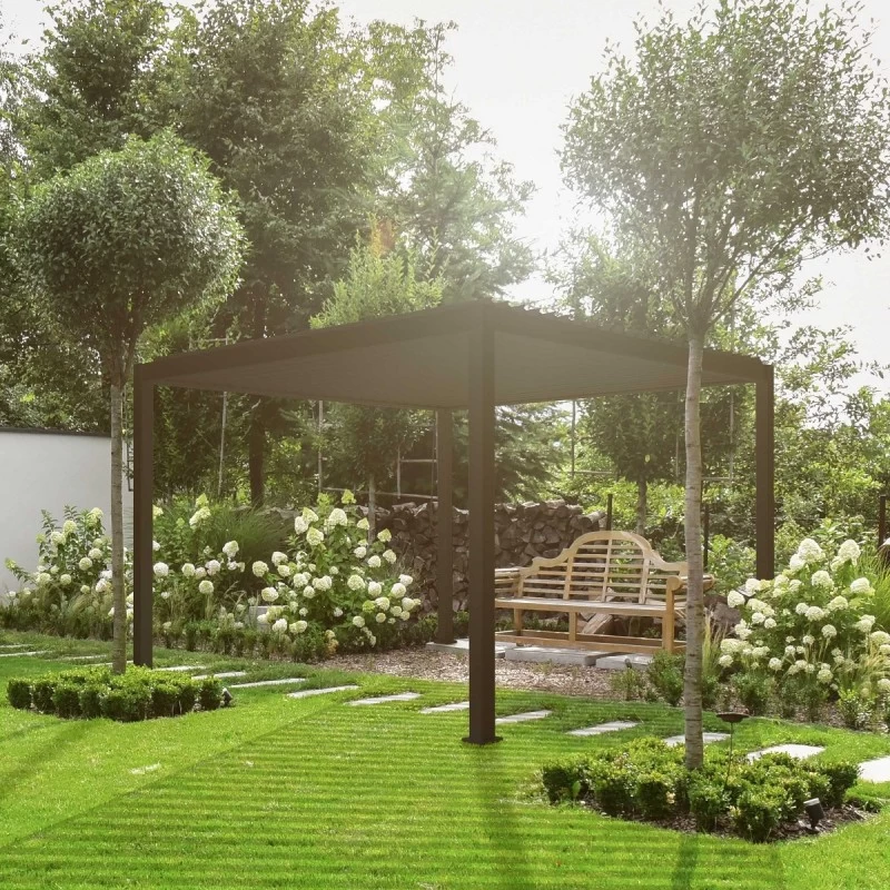 Pergola Bioclimatique Autoportante En Alu Anthracite 3x3m Ombrea