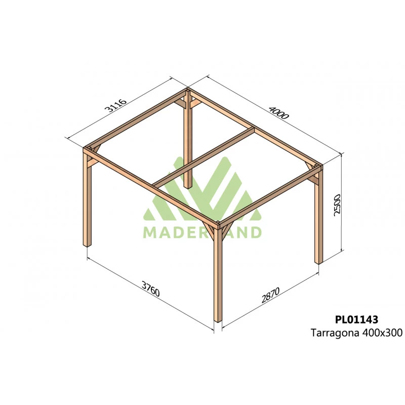 Pergola En Bois Lamellé-collé 400x300cm Tarragona – Maderland – Image 2