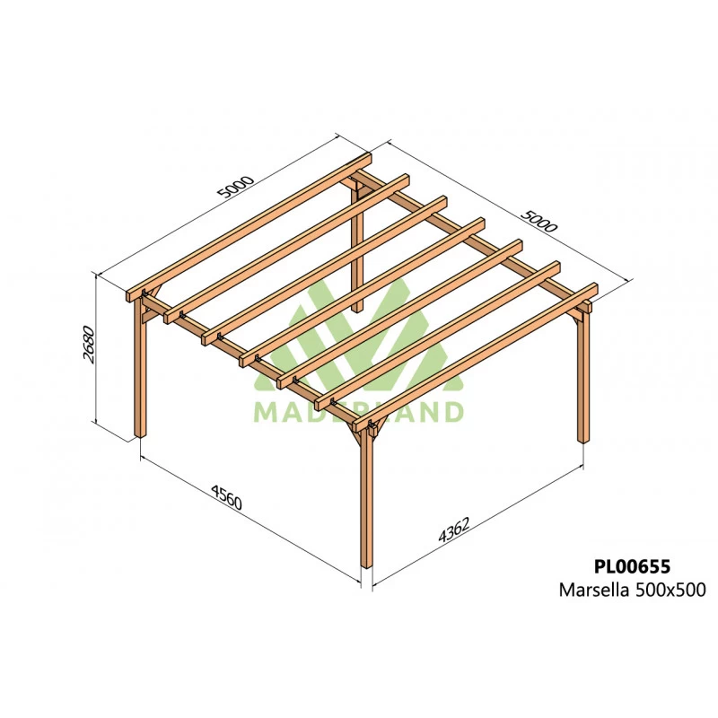 Pergola En Bois Lamellé-collé 500x500cm Marsella – Maderland – Image 2