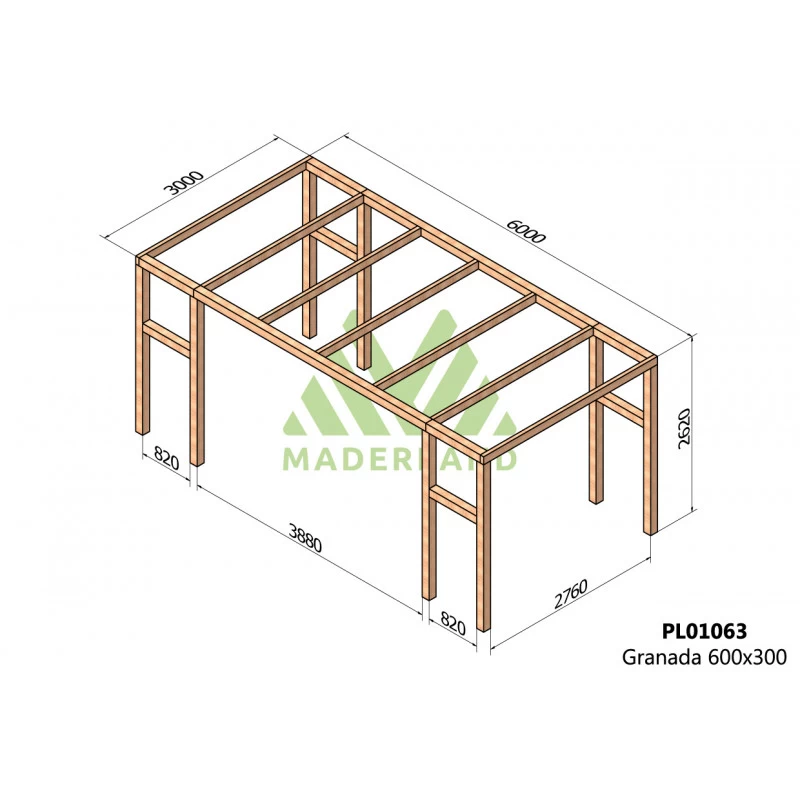 Pergola En Bois Lamellé-collé 600x300cm Granada – Maderland – Image 2