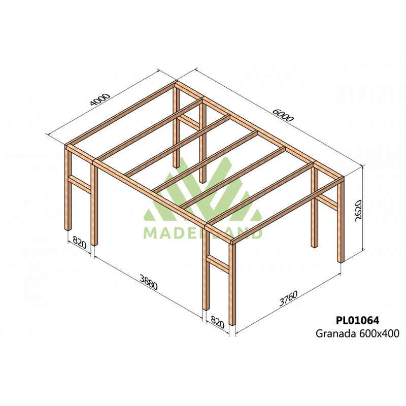 Pergola En Bois Lamellé-collé 600x400cm Granada – Maderland – Image 2