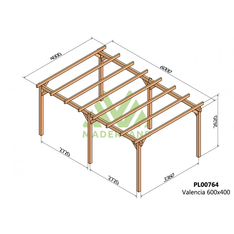 Pergola En Bois Lamellé-collé 600x400cm Valencia – Maderland – Image 2