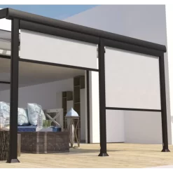 Store Brise-soleil Frontal 2m En Textilène Gris Perle Pour Pergola Adossée Athezza - Couleurs Du Monde