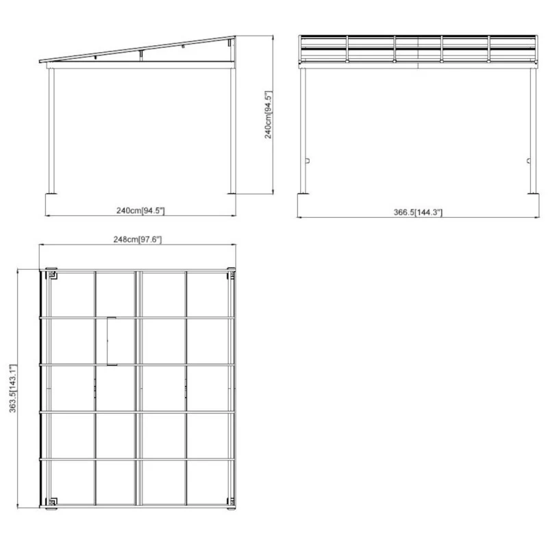 Tonnelle Adossée St. Barth 363x248cm En Aluminium Et Polycarbonate 8mm - SOJAG – Image 4