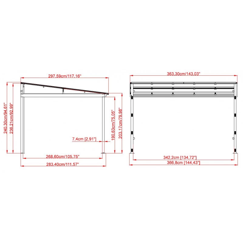 Tonnelle Adossée St. Barth 363x298cm En Aluminium Et Polycarbonate 8mm - SOJAG – Image 6